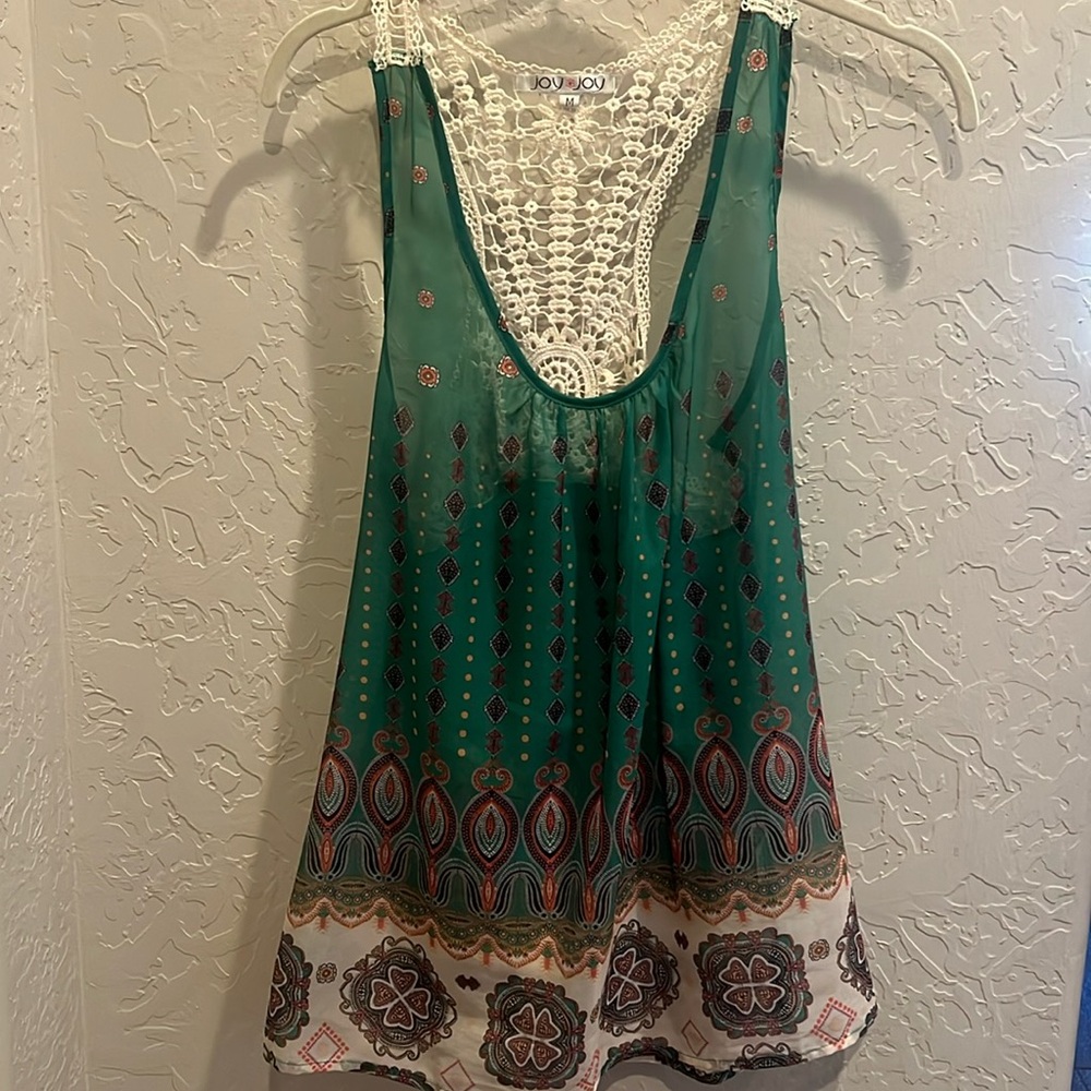 Cute Joy Joy top. Crochet back. Medium